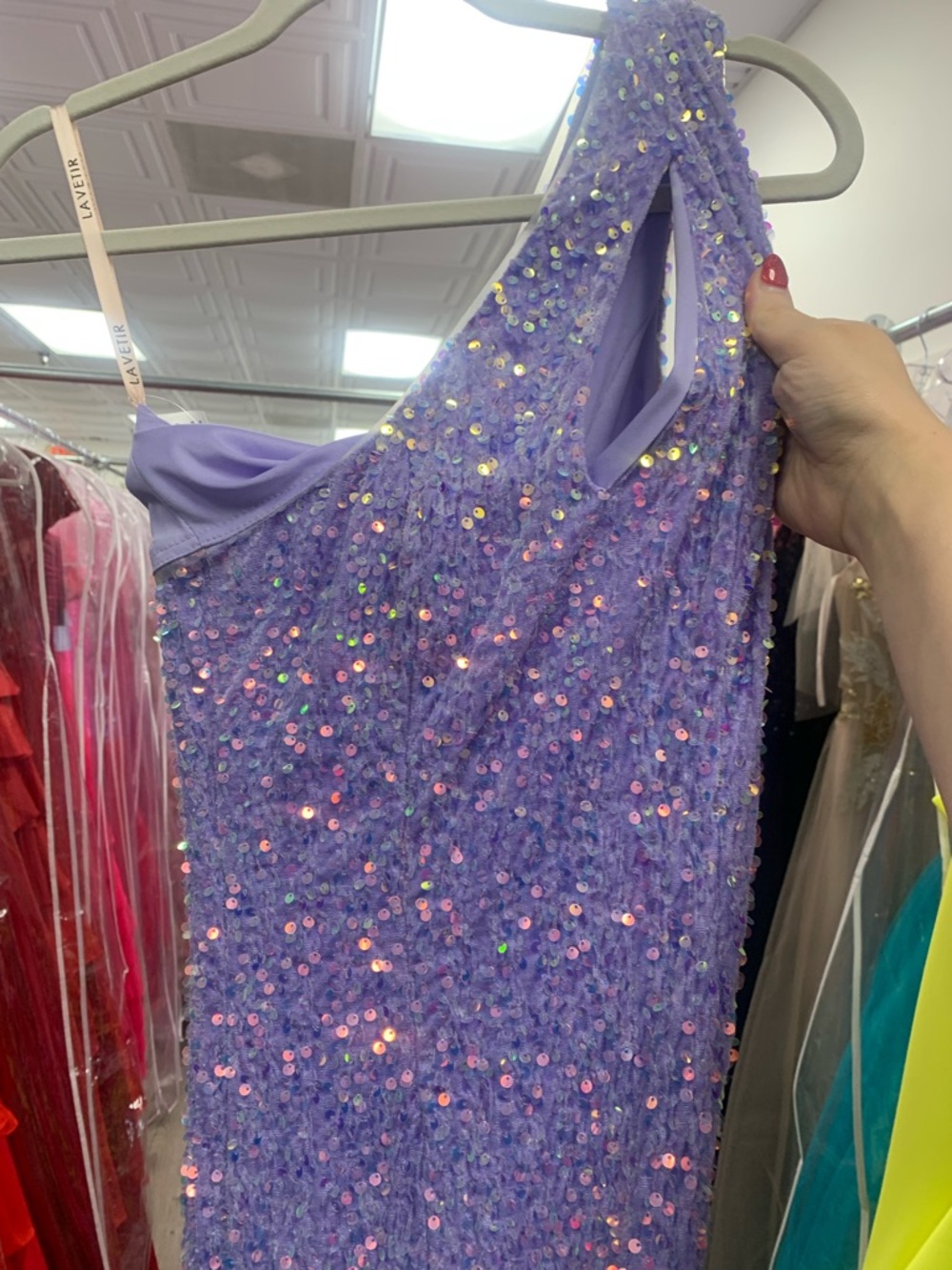 Sparkling Lavender One-Shoulder Sequin Prom Dress - Picture 2 of 7